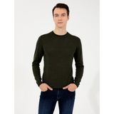 Cacharel Erkek Haki Slim Fit Bisiklet Yaka Basic Triko Kazak 50257398-VR027