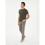 Cacharel Erkek Haki Slim Fit Bisiklet Yaka Merserize Basic T-Shirt 50305451-VR027