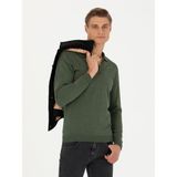 Cacharel Erkek Haki Slim Fit Polo Yaka Basic Triko Kazak 50270169-VR027