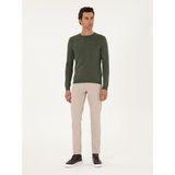 Cacharel Erkek Haki Slim Fit Yün Karışımlı Bisiklet Yaka Basic Triko Kazak 50293301-VR027