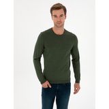 Cacharel Erkek Haki Slim Fit Yün Karışımlı Bisiklet Yaka Basic Triko Kazak 50315266-VR027 - 3XL