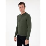 Cacharel Erkek Haki Slim Fit Yün Karışımlı Polo Yaka Basic Triko Kazak 50293274-VR027