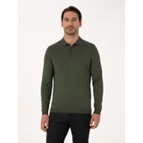 Cacharel Erkek Haki Slim Fit Yün Karışımlı Polo Yaka Basic Triko Kazak 50315267-VR027 - 2XL