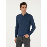Cacharel Erkek İndigo Regular Fit Yün Karışımlı Fermuarlı Polo Yaka Basic Triko Kazak 50296495-VR028 - 2XL