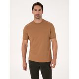 Cacharel Erkek Kahverengi Regular Fit %100 Pamuk Bisiklet Yaka Basic T-shirt 50319801-VR153 - Coconut