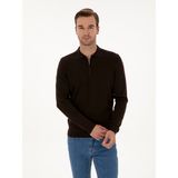 Cacharel Erkek Kahverengi Regular Fit Yün Karışımlı Fermuarlı Polo Yaka Basic Triko Kazak 50315297-VR029