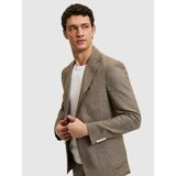 Cacharel Erkek Kahverengi Slim Fit %100 Keten Mikro Desen Mono Yaka Ceket 50324476-VR153 - 6 Drop - Coconut