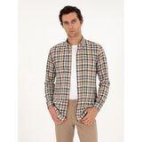 Cacharel Erkek Kahverengi Slim Fit %100 Pamuk Kareli Gömlek 50291313-VR029 - 3XL