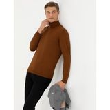 Cacharel Erkek Kahverengi Slim Fit Balıkçı Yaka Basic Triko Kazak 50270163-VR029 - 3XL
