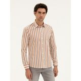 Cacharel Erkek Kahverengi Slim Fit Çizgili Gömlek 50285448-VR029