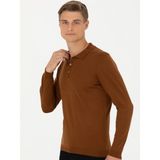 Cacharel Erkek Kahverengi Slim Fit Polo Yaka Basic Triko Kazak 50270169-VR029