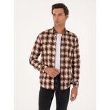 Cacharel Erkek Kiremit Slim Fit %100 Pamuk Desenli Gömlek 50291335-VR031 - 3XL