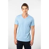 Cacharel Erkek Kısakol V Yaka T-Shirt, %50 Pamuk %50 Modal - Açık Mavi