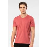 Cacharel Erkek Kısakol V Yaka T-Shirt, %50 Pamuk %50 Modal - Mercan