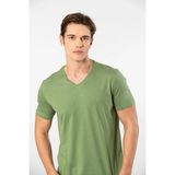 Cacharel Erkek Kısakol V Yaka T-Shirt, %50 Pamuk %50 Modal - Yeşil