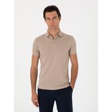Cacharel Erkek Koyu Bej Slim Fit Polo Yaka Pamuklu Basic T-Shirt 50300934-VR088 - 4XL