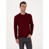 Cacharel Erkek Koyu Bordo Slim Fit Yün Karışımlı Bisiklet Yaka Triko Kazak 50311869-VR175 - XL