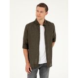 Cacharel Erkek Koyu Haki Regular Fit %100 Keten Gömlek 50284823-VR111 - XL