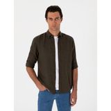 Cacharel Erkek Koyu Haki Regular Fit %100 Keten Gömlek 50303617-VR111 - 2XL