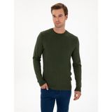 Cacharel Erkek Koyu Haki Slim Fit Yün Karışımlı Bisiklet Yaka Triko Kazak 50311867-VR111