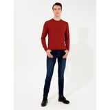 Cacharel Erkek Koyu Kiremit Slim Fit Bisiklet Yaka Basic Triko Kazak 50257398-VR206 - XL
