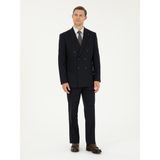 Cacharel Erkek Koyu Lacivert Slim Fit Çizgili Kruvaze Takım Elbise 50293931-VR100 - 48 - 6 Drop
