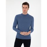 Cacharel Erkek Koyu Mavi Slim Fit Yün Karışımlı Çeyrek Balıkçı Yaka Basic Triko Kazak 50296402-VR032