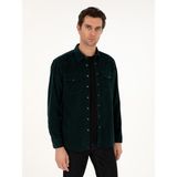 Cacharel Erkek Koyu Yeşil Regular Fit Kadife Gömlek 50291369-VR079 - S