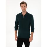 Cacharel Erkek Koyu Yeşil Regular Fit Yün Karışımlı Fermuarlı Polo Yaka Triko Kazak 50311854-VR079