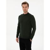 Cacharel Erkek Koyu Yeşil Slim Fit Yün Karışımlı Çeyrek Balıkçı Basic Triko Kazak 50315295-VR079