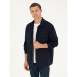 Cacharel Erkek Lacivert Regular Fit %100 Keten Gömlek Ceket 50288521-VR033 - XL