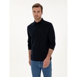 Cacharel Erkek Lacivert Regular Fit %100 Pamuk 3 İplik Polo Yaka Sweatshirt 50318960-VR033