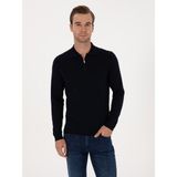 Cacharel Erkek Lacivert Regular Fit Yün Karışımlı Fermuarlı Polo Yaka Basic Triko Kazak 50315297-VR033