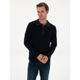 Cacharel Erkek Lacivert Regular Fit Yün Karışımlı Polo Yaka Triko Kazak 50310555-VR033 - 2XL