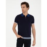 Cacharel Erkek Lacivert Slim Fit Fermuarlı Polo Yaka Triko T-shirt 50285434-VR033