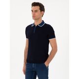 Cacharel Erkek Lacivert Slim Fit Fermuarlı Polo Yaka Triko T-Shirt 50306425-VR033