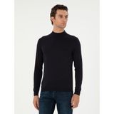 Cacharel Erkek Lacivert Slim Fit Kaşmir İpek Karışımlı Çeyrek Balıkçı Yaka Triko Kazak 50296503-VR033