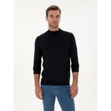 Cacharel Erkek Lacivert Slim Fit Kaşmir İpek Karışımlı Çeyrek Balıkçı Yaka Triko Kazak 50316299-VR033