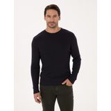 Cacharel Erkek Lacivert Slim Fit Pamuk Karışımlı Bisiklet Yaka Selanik Örgü Triko Kazak 50318976-VR033 - 2XL