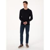 Cacharel Erkek Lacivert Slim Fit Pamuk Karışımlı Bisiklet Yaka Selanik Örgü Triko Kazak 50318976-VR033 - 2XL