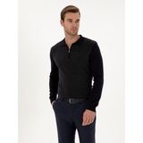 Cacharel Erkek Lacivert Slim Fit Pamuk Karışımlı Fermuarlı Polo Yaka Triko Kazak 50318948-VR033 - 3XL