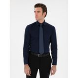Cacharel Erkek Lacivert Slim Fit Pamuklu Yarım Italyan Yaka Basic Gömlek 50311490-VR033 - 42