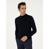 Cacharel Erkek Lacivert Slim Fit Yün Karışımlı Çeyrek Balıkçı Yaka Basic Triko Kazak 50296402-VR033