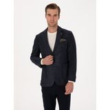 Cacharel Erkek Lacivert Slim Fit Yün Karışımlı Flanel Görünümlü Ceket 50316800-VR033 - 6 Drop - 56