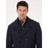 Cacharel Erkek Lacivert Slim Fit Yün Karışımlı Kruvaze Kaşe Kaban 50309909-VR033 - 52