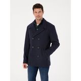 Cacharel Erkek Lacivert Slim Fit Yün Karışımlı Kruvaze Kaşe Kaban 50309909-VR033 - 54