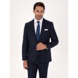 Cacharel Erkek Lacivert Slim Fit Yün Karışımlı Mikro Desenli Klasik Ceket 50310061-VR033 - 6 Drop - 46