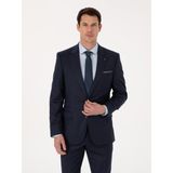 Cacharel Erkek Lacivert Slim Fit Yün Karışımlı Mikro Desenli Klasik Ceket 50310061-VR033 - 6 Drop - 56