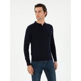 Cacharel Erkek Lacivert Slim Fit Yün Karışımlı Polo Yaka Basic Triko Kazak 50293274-VR033