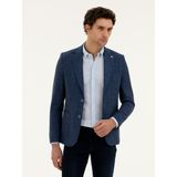 Cacharel Erkek Lacivert Slim Fit Yün Keten Karışımlı Ceket 50285324-VR033 - 48 - 6 Drop